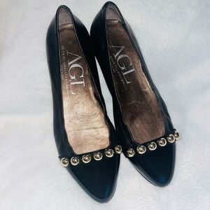 AGL Black Leather Women's Shoes with Gold Accents